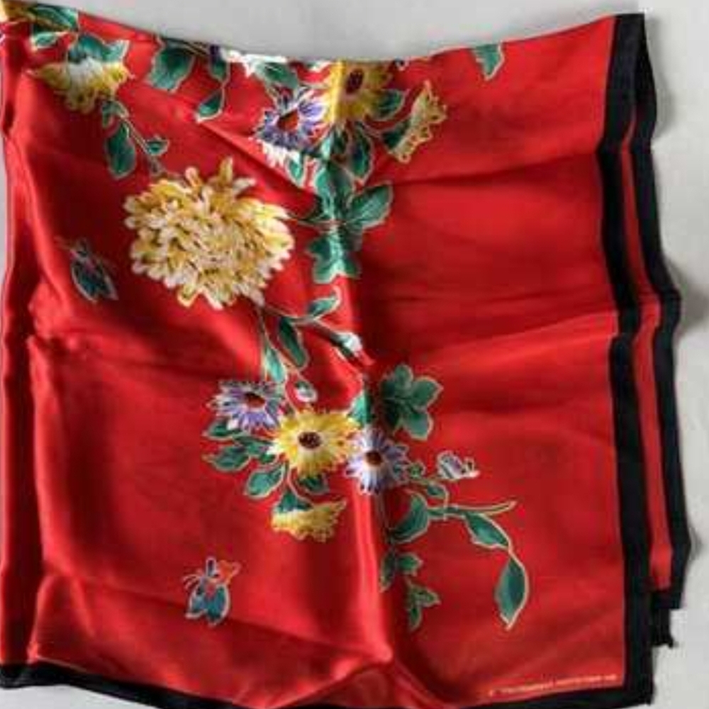 Floral Red Silk Scarf
